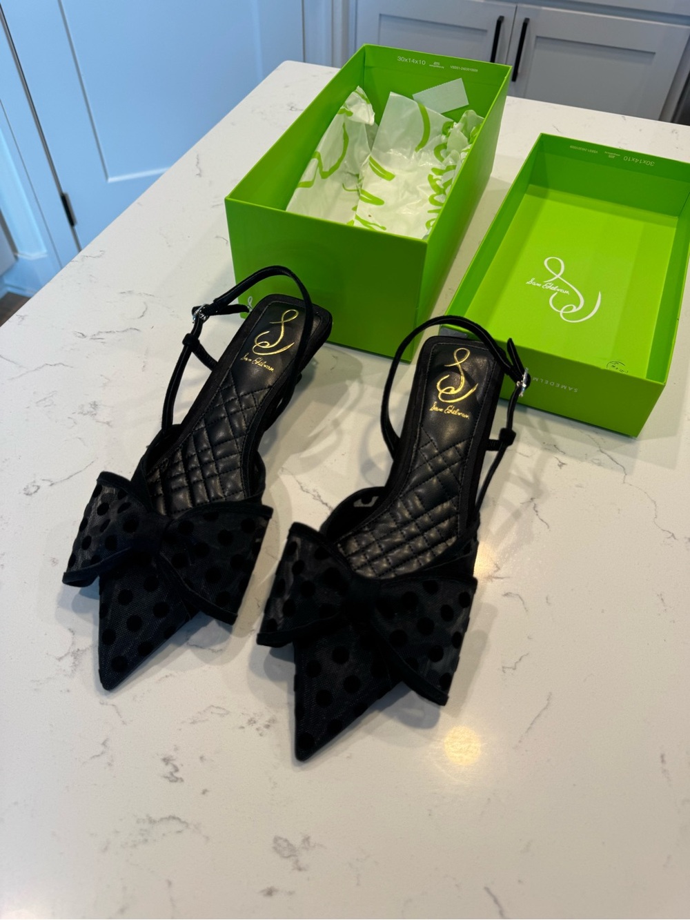 Sam Edelman Treena Heels Black Polka Dot Bow Slingback Coquette 8.5